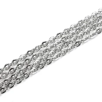5 metre/pack Gümüş Ton Erkek Çelik Zincir 3 mm Düz Bağlantı-açılan Toplu Zincirleri Kadınlar Takı Malzemeleri Yapma Paslanmaz