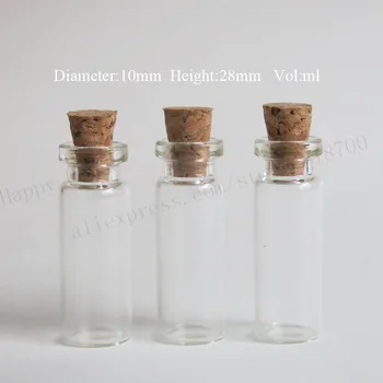 5 mm ağaç mantarı ile 100pcs/lot 1 ml Mini Cam Şişe,1cc küçük mantar tıpa cam örnek şişe, isteyen şişe,10mm, 25mm**