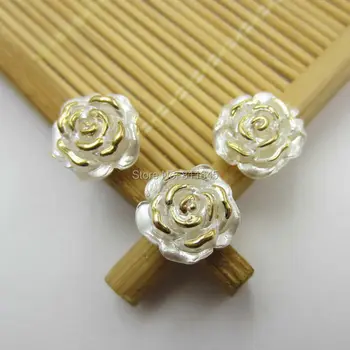 50pcs 12mm Fildişi Sıcak Damgalama Çiçek Şekli Taklit İnci Altın Boncuk Tırnak Sanat Dekorasyon Telefonu Düğün İçin Gül