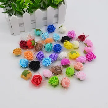 50Pcs 2cm Mini PE Köpük Yaprakları İle Yapay İpek Çiçek Başları Gül Buketi DİY el Yapımı Çelenk Düğün Dekor Malzemeleri