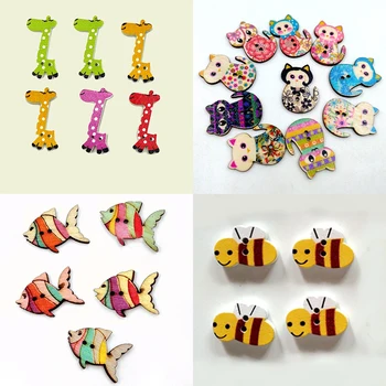 50pcs/DİY İki Delik Düğmeleri Hayvan Tahta Düğmeler Çocuk el Yapımı Dekoratif Karikatür Paketi