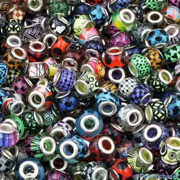 50Pcs/Lot Mix Renk DİY Yuvarlak Gevşek Reçine Plastik Boncuk Pandora Avrupa Takı Bilezik Halhal için Kullanılabilir Büyük Delik Takılar