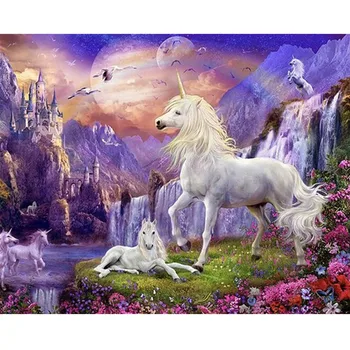 5D beyaz at dünya Diy Elmas boya Elmas nakış mozaik yapıştırılan Çapraz dikiş el Yapımı Elmas Resim