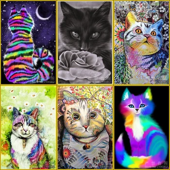 5D Kare Elmas Resim Hayvan ve Renk kedi Diy Elmas Boya Çapraz Dikiş Ev Dekorasyonu Elmas Nakış Çiçek Mozaik Hediye