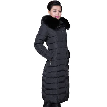5XL Artı Boyutu Kış Ceket Kadınlar 2017 Kış Ceket Uzun Parka Lüks Kürk yaka Pamuk-Yastıklı Ceket Kadın Ceket Wadded