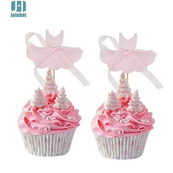 6 adet/pasta topper kız cupcake süslemeleri kızlar doğum günü partisi için elbise tasarım cupcake topper pembe set