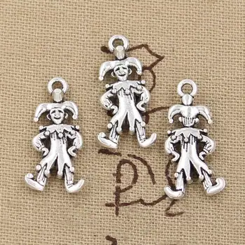6pcs Takılar Palyaço joker jester 25*12mm Yapımı Antika kolye uygun,Vintage Tibet Gümüş,DİY bilezik kolye