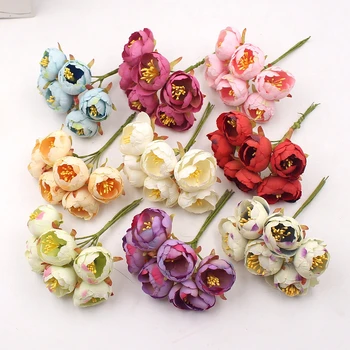 6Pcs Yapay Çiçek Mini Çay Tomurcuk Düğün Ev Dekorasyon Takı Aksesuar ve Unutulmaz İçin DİY Zanaat Malzemeleri Defteri, Gül