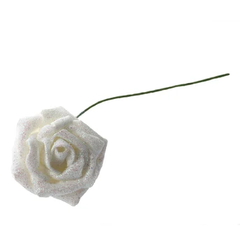 7 Köpük Rose Yapay Çiçek Glitter Gelin Buketi Ev Düğün Dekorasyon Beyaz
