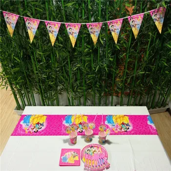 82pcs Bayrakları Payet masa Örtüsü Peçete Bardak Bıçak Çatal Kaşık Prenses Çocuk Doğum günü Parti Malzemeleri Dekorasyon iyilik Plakaları