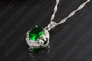 925 Ayar Gümüş En İyi Kalite Ücretsiz Kargo Yeşil Kübik Zirkon Kristal Moda Takı Setleri Kolye & Küpe& Yüzük Kolye