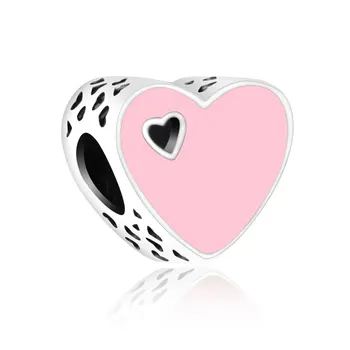 925 Gümüş Emaye Kalp Çekicilik Boncuk Fit Pandora Charms Orijinal Otantik Lüks 2017 Sevgililer Günü Hediye Bilezik