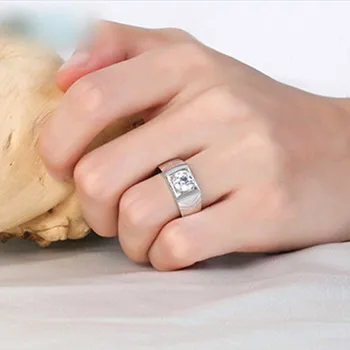 925 gümüş erkek nişan yüzüğü büyük Kübik Zirkon yüzük erkek alyans Moda Takı anillos bague açılış