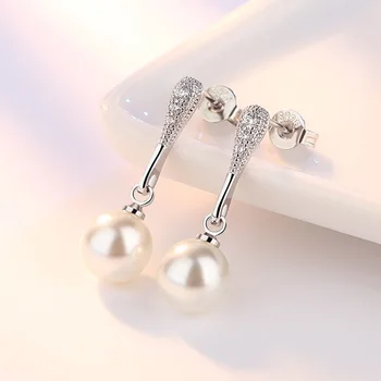925 gümüş moda parlak kristal imitasyon inci kadın küpe %100'jewelry kadınlara hediye toptan ucuz Bayan