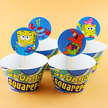 A4 Karikatür SpongeBob SquarePants Hayvan Cupcake Paketleyicileri Heykelleri bebek Çocuk Doğum günü Partisi Dekorasyon Fincan Kek Malzemeleri