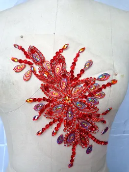 A9 el yapımı kırmızı dikiş taslar üzerine aplike kristaller elbise DİY Kılavuzu aksesuarlar için 16*28 yamalar trim