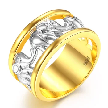 Adam/Kadın İçin antika gümüş Renk Şanslı 3D Fil Yüzük Romantik altın rengi Yüzük Mücevher Damla Nakliye doğum günü hediyeleri