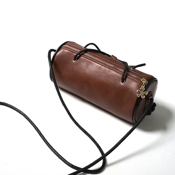AETOO Retro deri çanta gerçek deri inek derisi çanta mini Messenger çanta cep telefonu çanta silindirik paket kova kadın çanta