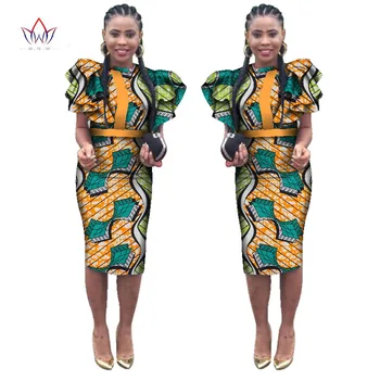 Afrika Elbiseleri Dikiş kadınlar için BRW 2017 Yeni Yaz Afrika elbise vestidos Baskı Kumaş WY2385 Afrika giyim Fırfır