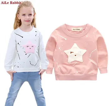 AiLe Tavşan 2017 Yeni Kız Bebek Giyim Banner Yıldız Kızlar Uzun T Shirt Çocuk Giyim Kollu Casual Tops Gömlek Tee