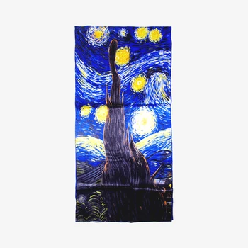 Aishidis Kadınların %100 İpek Eşarp Ünlü Sanat Baskı Bandana Şal El Mavi Vincent Van Gogh - Starry Night Devirdi