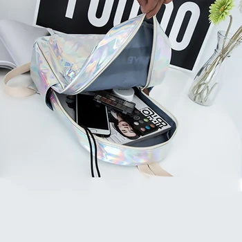 AİREEBAY Kadın Holografik Lazer Gümüş Siyah Hologram Lazer Kadınlar Sırt çantası Genç Kızlar İçin Paketi Çanta Okul Sırt çantaları