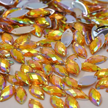 Akrilik Taslar Göz At yassı sırtlı deniz Kristal Dikiş Taşlar Altın p. kodu Üzerinde JUNAO 7x15mm Kristal AB Dikmek Giysi El Sanatları için