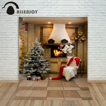 Allenjoy Noel fotoğrafçılık fotoğrafçılık için Şömine Ağaç Sandalye Tuğla Duvar arka plan resimleri arka fon