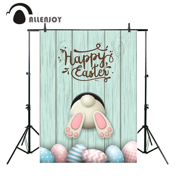 Allenjoy yenidoğan fotoğraf arka plan Paskalya tavşanı beyaz yumurta parlak yeşil tahta arka plan photobooth özgün tasarım
