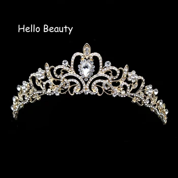 Altın Rengi Moda Açık Gelin Saç Aksesuarları Gelin Prenses Tiaras Elmas Balo Düğün Taç Pageant