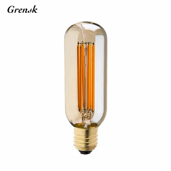 Altın renk Tonu,6,0,T45 Tübüler Şekli,Vintage Uzun Filament LED Ampul,Süper 2200K sıcak,E26, E27 Tabanı Lamba,Dim