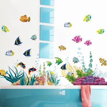 & Diy Tropivsl Balık Kreş Odası Duvar Sticker Ev Dekor Çıkartma Çıkarılabilir Sanat Çocuklar 3D Çıkartmalar Banyo Karikatür Denizaltı Dünya