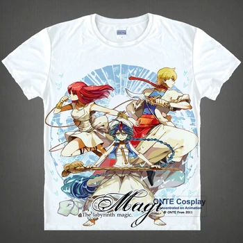 Anime Magi Cosplay Kostümleri Judal ve Aladdin Baskı T-Shirt Komik T gömlek Erkekler Kısa Kollu Casual Tees Üstler