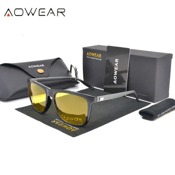 AOWEAR Klasik Erkek güneş Gözlüğü Güneş Gözlüğü Kadınlar Tonları Gözlük Gafas De Sol büyük Boy Alüminyum Sarı Sürücü Gözlüğü Polarize