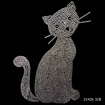 Aplike yamalar sıcak düzeltme yapay elmas motifi üzerinde 2pc/lot Kedi tasarım demir kristal tasarım aktarır demir tasarımları