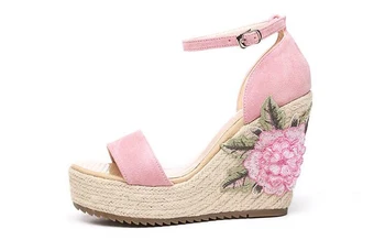 Apoepo escarpins femme 2018 nakış sandalet kadınların yüksek topuklu ayakkabı kadın yaz çiçek gladyatör platform sandalet ayakkabı takozlar