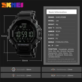 Apple İOS İçin SKMEİ saat su Geçirmez Akıllı Bluetooth Kalori adım sayar Uzaktan Kamera Dijital saat Erkek Spor Smartwatch Android