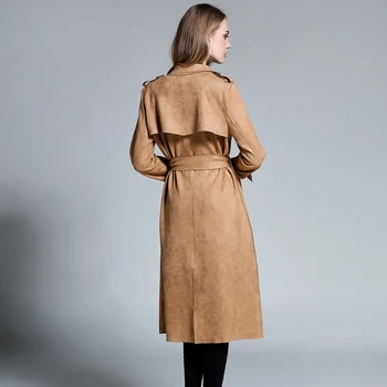 Artı boyutu kadın uzun trençkot 2017 moda Bayan Yeni kış Süet Kumaş Ceket Ayarlanabilir Bel Kadın ceket XL -4XL