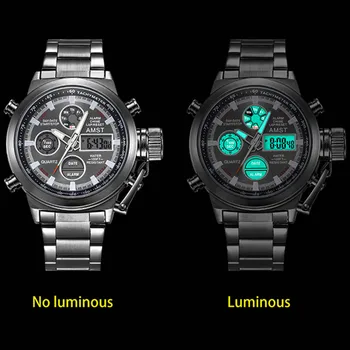Askeri Saatler AMST Paslanmaz Çelik Kayış Saatler Erkekler Üst Marka Lüks Kuvars İzle Sony Ericsson için hombre Relogio Masculino LED
