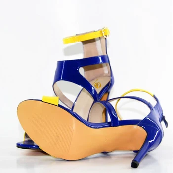 Asıl Niyeti Yeni Moda Kadın Sandalet Ayak İnce Topuk 4-10 Boyutu BİZİM Zarif Mavi ve Sarı Ayakkabı Kadın Artı Sandalet Açın.5