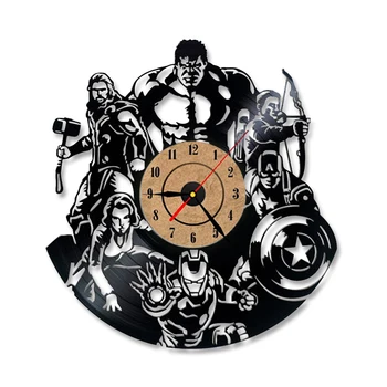 Avengers Şekil Vinil Plak çalar Saat Yaratıcı Boş Marvel Comics Duvar Saati Demir Adam ve Kaptan Amerika&Asılı Saat Thor LED