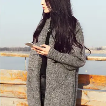 Avrupa Tarzı Kadın Uzun Trençkot Kış Büyük Kazak Kadın İnce Kaşmir Palto Hırka Bayanlar Hırka Örme