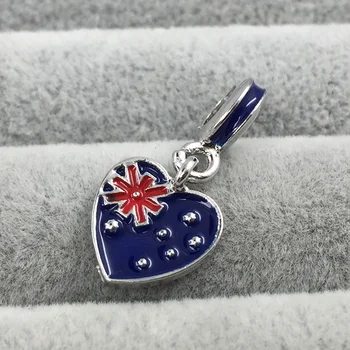 Avustralya Bayrağı ,Mavi ve Kırmızı Beyaz Emaye Kolye B00424 Avrupa Boncuk Fit Pandora Charms Bilezik&Bileklik DİY Takı Charms