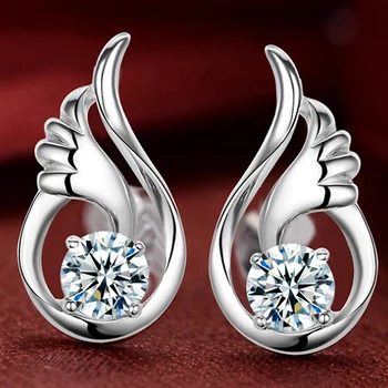 Açık ve Mor Kübik Zirkon CZ Kristal Kanatlar İle PATİCO Gerçek 925 Gümüş Küpe Moda Kadın Takı Stud