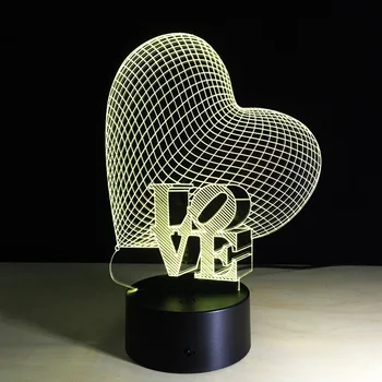 Aşk Kalp 3D Optik Yanılsama Lamba Romantik Düğün süslemeleri Sevgililer Günü Hediyesi Sevgililer LED