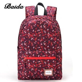 BAİDA Marka Moda Kırmızı Çiçek Baskı Sırt çantası Desen Kadınlar Gençlik Kızlar Üniversite Sırt çantası için Genç Okul Çantaları sırt çantasından tutun Çiçek