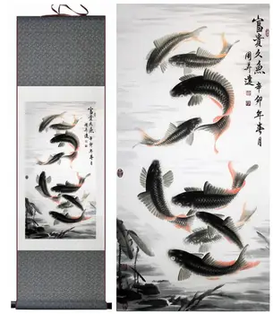 Balık boyama geleneksel sanat Çin resim Balık ödül boyama İpek Baskılı resim