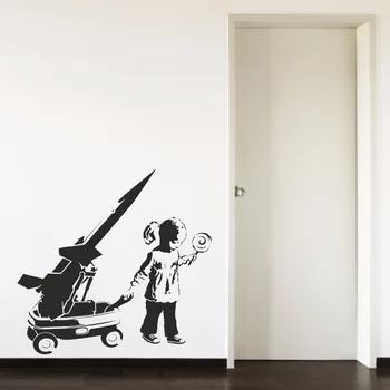Banksy Vagon Kız Füze Lollypop Bebek Odası Yatak Odası Ev Çıkartma Çıkarılabilir Vinil Sanat Duvar Sticker Duvar Autocollant B087