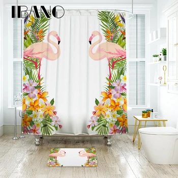 Banyo Aksesuarları Ev Dekor için Polyester Kumaş su Geçirmez Perde İBANO Flamingo Deseni Toptan Perde Duş