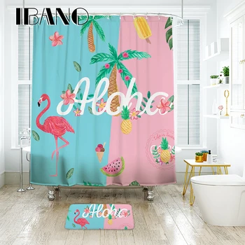 Banyo Paspas 40x60cm İçin İBANO Çiçek Flamingo Duş Perdesi su Geçirmez Polyester Kumaş Banyo Perde